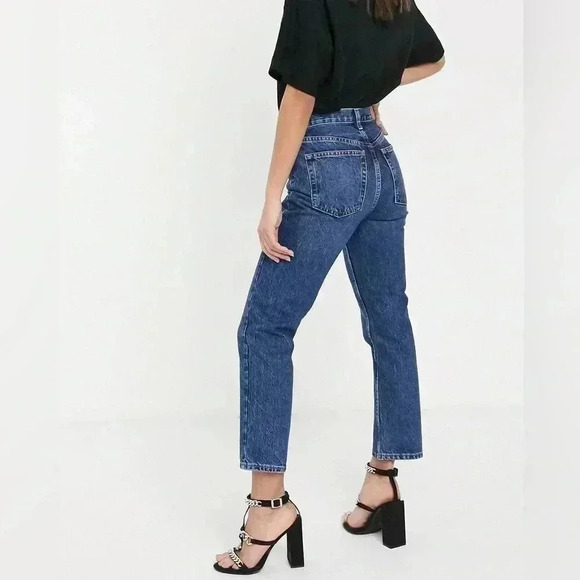 Topshop Straight Leg Jeans High Rise Ankle Crop Dark Blue Denim Size 26 - Picture 2 of 15